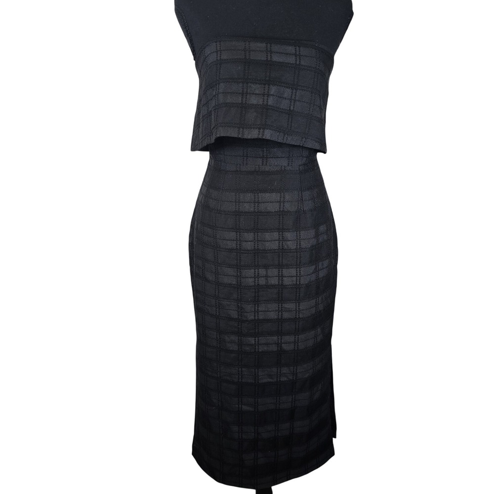 C/Meo Collection Black Check Side‎ Slit Dress NWT Size Med Strapless
